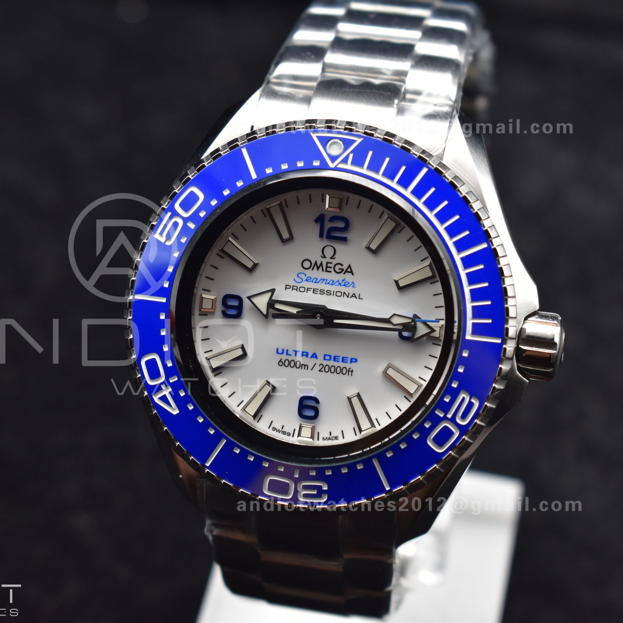 Seamaster 6000M Ultra Deep SS TF 1:1 Best Edition White Dial Blue Ceramic Bezel on SS Bracelet A2824